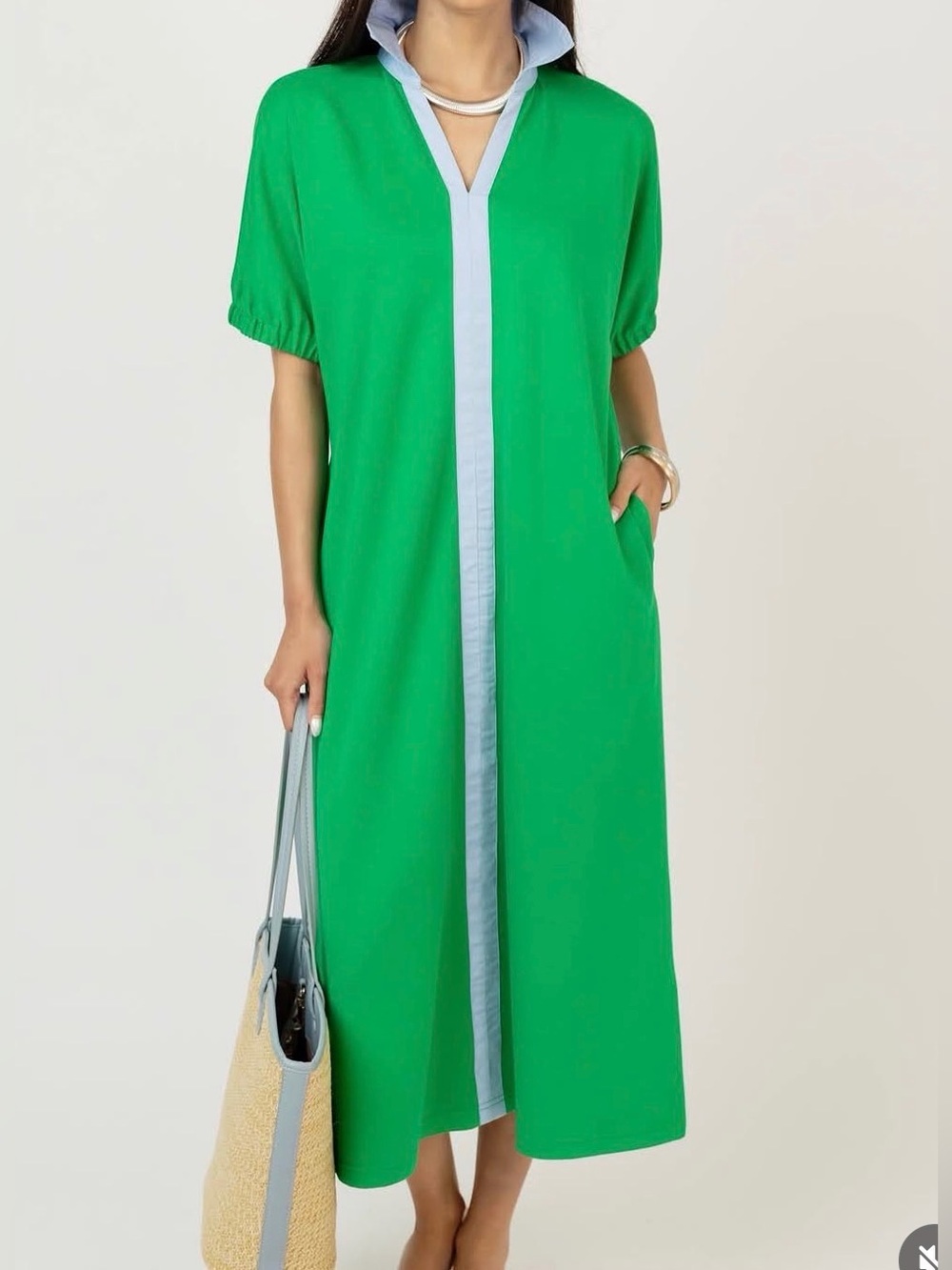 **NEW** JODIFL Green Midi Knit Puff Sleeve Dress size L NWT